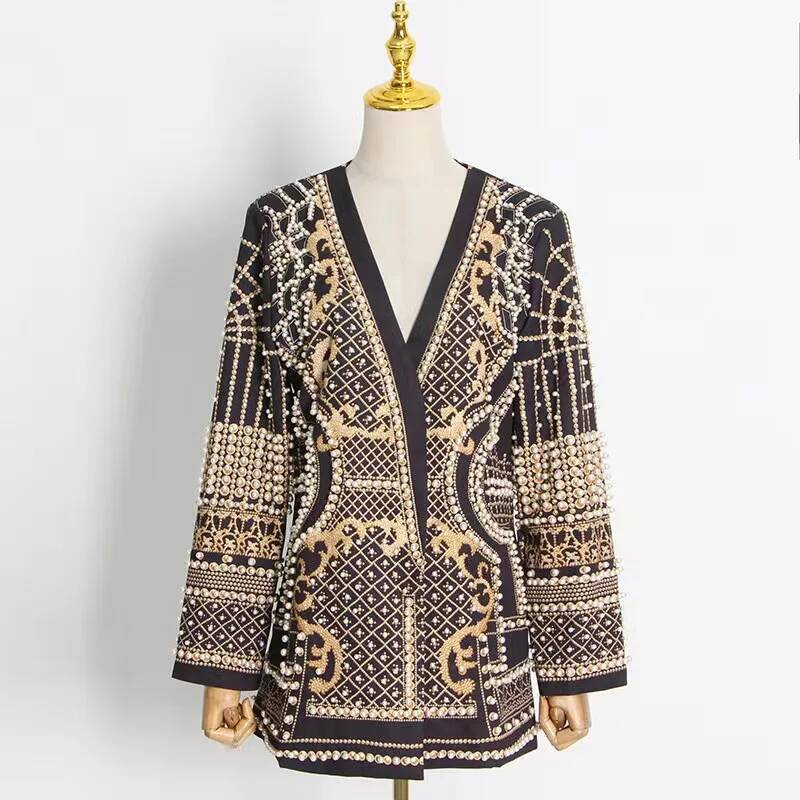 Fashion Beading V Neck Blazers - Winter Clothing Taiwan review and price