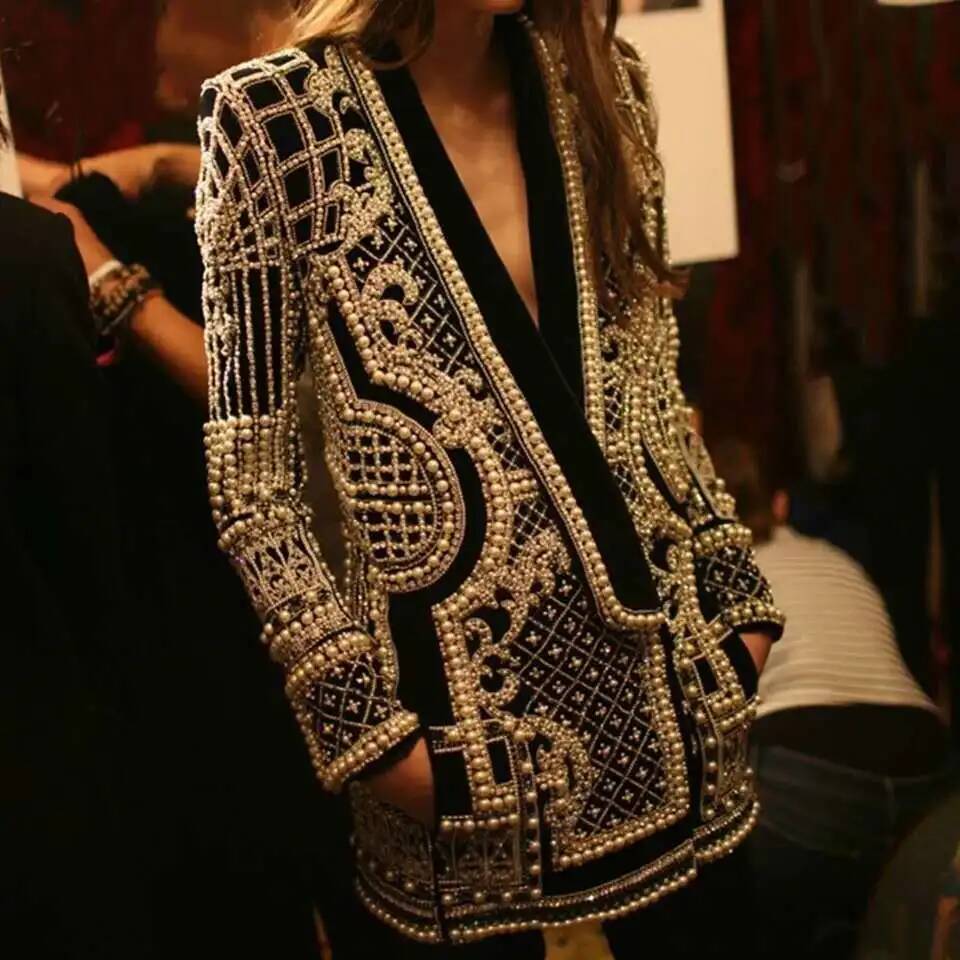 Fashion Beading V Neck Blazers - Winter Clothing Taiwan review and price