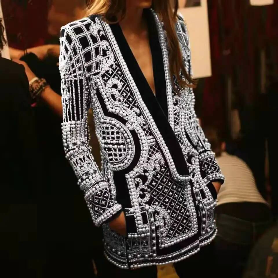 Fashion Beading V Neck Blazers - Winter Clothing Taiwan review and price