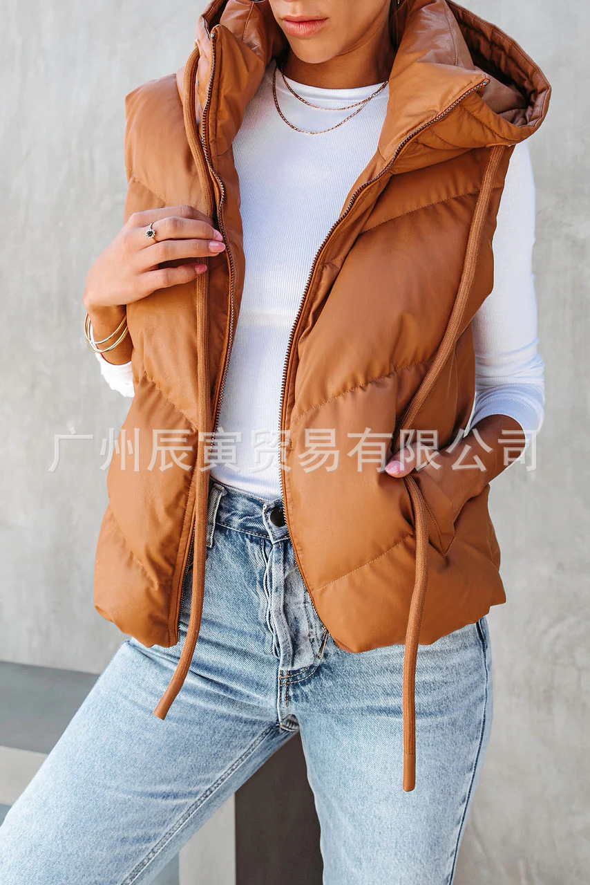 Women's Solid Color Hooded Pad - Padded Vest Gilet review and price