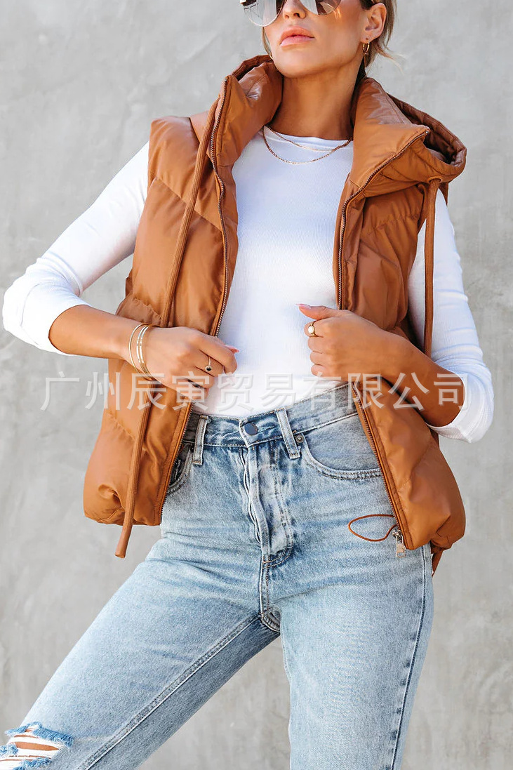 Women's Solid Color Hooded Pad - Padded Vest Gilet review and price