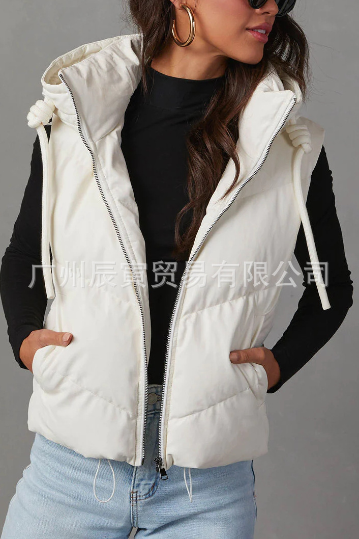 Women's Solid Color Hooded Pad - Padded Vest Gilet review and price