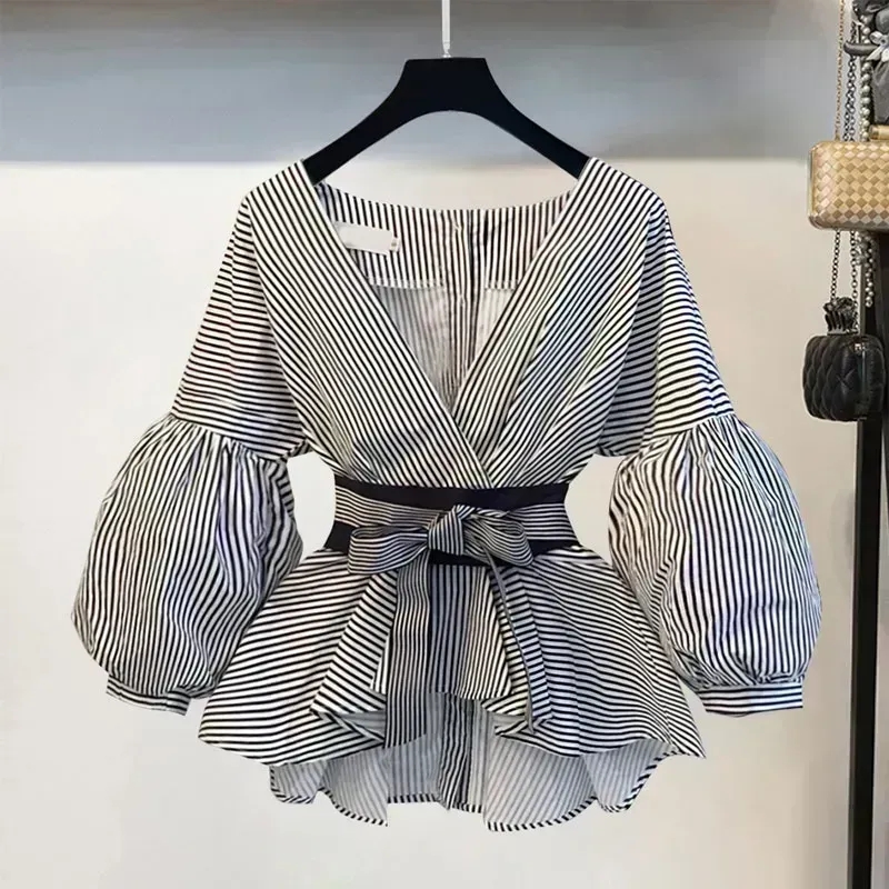 Women Elegant V-Neck Stripe La - Winter Clothing Sale review and price